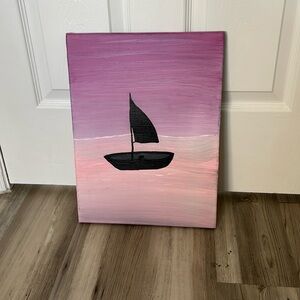 Boat in pink waters painting